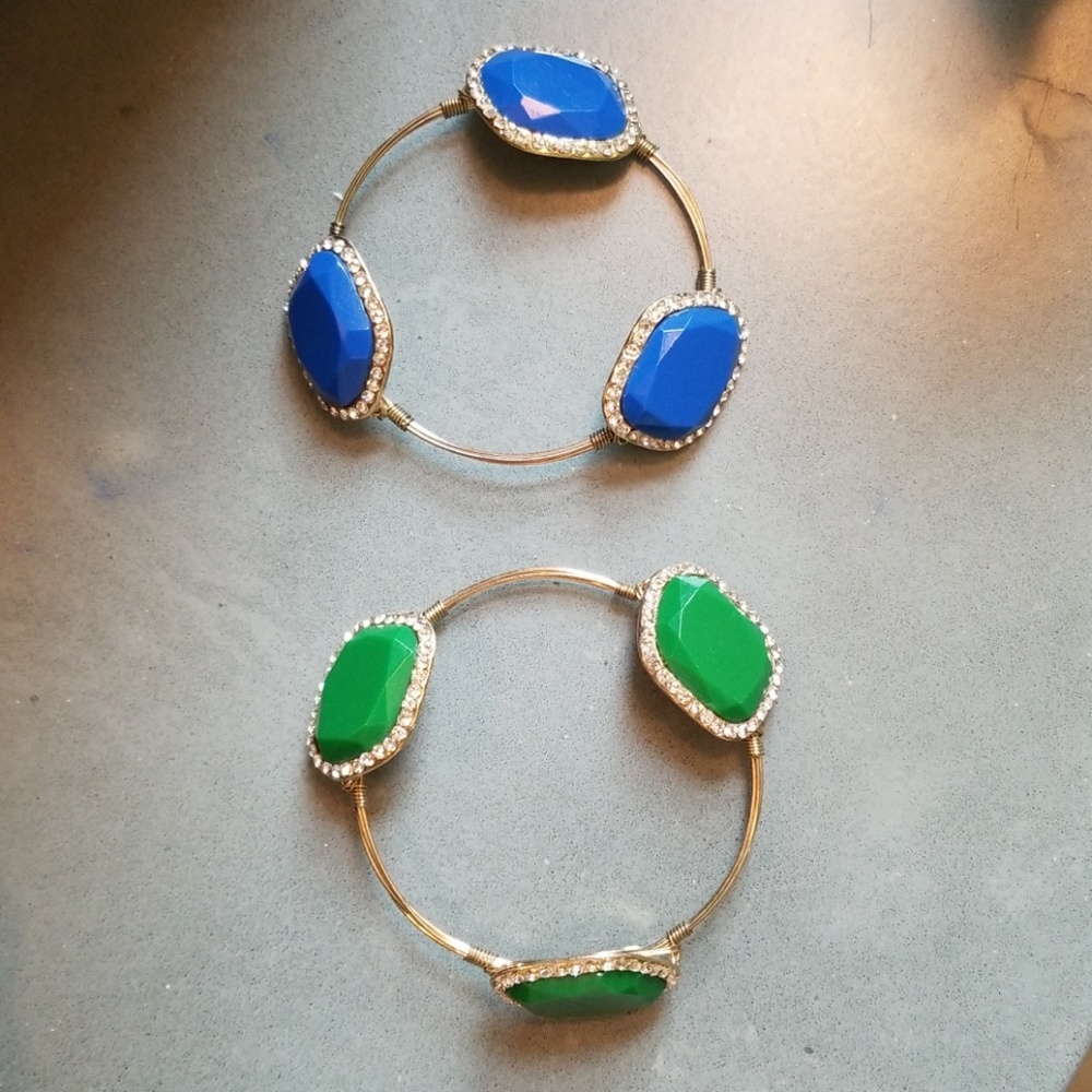 Blue and green stone bangle bracelets